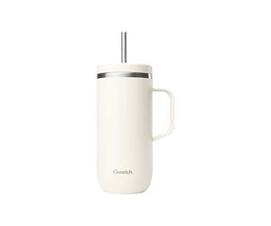 QWETCH - Vaso Térmico con Pajita y Asa 600 ml Arena - 24h Frío & 12h Fresco - Acero Inox Reciclado, Sin BPA - Taza Isotérmica Reutilizable para Café Helado, Té Frío y Agua Aromatizada