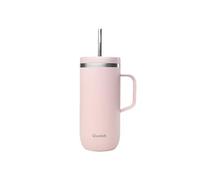 QWETCH - Vaso Térmico con Pajita y Asa 600 ml Rosa Pastel - 24h Frío & 12h Fresco - Acero Inox Reciclado, Sin BPA - Taza Isotérmica Reutilizable para Café Helado, Té Frío y Agua Aromatizada