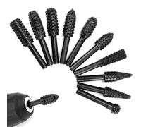 QWORK® 10 Piezas brocas para lima de tallado de madera, vástago de 1/4", acero n.° 45, compatibles con madera blanda, plásticos y caucho