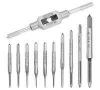 QWORK® 11 piezas macho de roscar métrico set, machos de roscar manuales pequeños HSS M1-M3.5 con llave ajustable - Herramienta profesional para metales blandos, madera y plástico