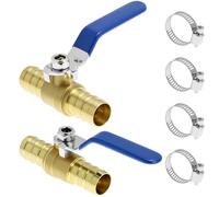 QWORK® 2 Piezas Válvula de bola de latón de 19 mm, válvula de cierre con 4 abrazaderas, ideal para sistemas de tratamiento de agua, calefacción y aire comprimido.