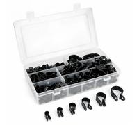 QWORK 200 Piezas P Clip P-Clamp de Plástico de Nylon, Sujeta Cables Sujetadores para Conductos, Cables, Tubos y Mangas, Ø 5/6/9/12/19/28mm (Negro)