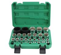 QWORK® 21 Piezas Llaves de Vaso, Llaves de Vaso Multidiente 1/2", 8-36 mm 12 Caras Juego Vasos