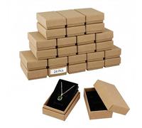 QWORK® 24pcs Cajas de Regalo Rectangulares de Papel Kraft con Espuma - 8x5x2,8cm - para Joyería, Boda, Cumpleaños y Fiesta