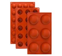 QWORK® 3 piezas Moldes de silicona hemisferio, semicírculo de 6 agujeros Semicírculo de 15 agujeros Semicírculo de 24 agujeros, para chocolate, dulces, pudín