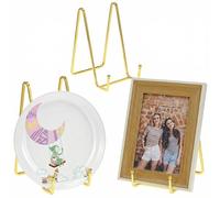 QWORK® 3 Piezas Soportes Dorados para Platos Decorativos y Marcos de Fotos - 14,5 cm de Altura - Soporte de Exhibición de Hierro