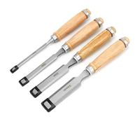 QWORK® 4 Piezas Cinceles para Madera 6, 12, 19, 24 mm, Cinceles de Acero al Carbono Endurecido con Mango Ergonómico y Tapa de Impacto