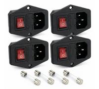 QWORK 4 Piezas Enchufe De Módulo De Entrada LEC320 C14, Interruptor De Fusible De 3 Pines 250 V 10 A, Interruptor, Fusible Y Lámpara