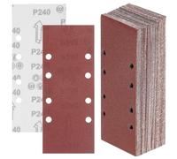 QWORK® 50 Piezas 93x230mm Hojas de Lija, 8 Agujeros 40/60/80/120/240 Papel de Lija Rectangulares, para Lijadoras Orbitales