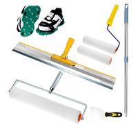 QWORK® 6 piezas Kit de herramientas de cemento epoxi autonivelante, barra telescópica, cepillo de rodillos, espátula de acero inoxidable,zapatas de púas epoxi,rodillos de pintura