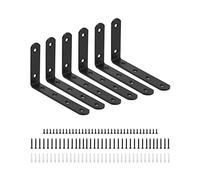 QWORK® 6 Piezas Soporte Estanteria, Soporte En L, Escuadras Metalicas, Con Tornillos Y Tubos De Expansión, 125x75x20mm, Negro