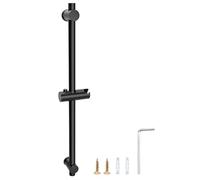 QWORK® 66 cm Barra de ducha negra con soporte de ducha - Acero inoxidable SUS 304 - Orificios de fijación regulables