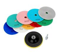 QWORK® 9 piezas almohadilla de pulido de diamante húmedo 125 mm con soporte de goma M14 - grano 50-10000 - para baldosas, piedra, concreto, mármol, granito