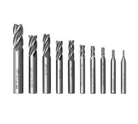 QWORK® Acero de alta velocidad HSS 4 Flauta Vástago CNC recto Cortador de fresa de punta cuadrada 10 paquetes 2 mm, 3 mm, 4 mm, 5 mm, 6 mm, 7 mm, 8 mm, 9 mm, 10 mm, 12 mm