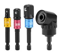 QWORK® Adaptador de accesorio de destornillador angular de 105°, accesorio de ángulo para destornillador inalámbrico, con adaptador de vaso de 3 piezas 1/4" 3/8" 1/2",negro