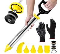 QWORK® Aplicador de Mortero Inoxidable con 5 Boquillas - Pistola de Mortero para Reparar Grietas y Calafateo - Incluye Cabezal de Sellado de Repuesto y Guantes