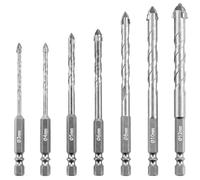 QWORK® brocas porcelanico, 7 piezas - taladro excéntrico de tungsteno, 3/4/5/6/8/10/12 mm, vástago hexagonal de 1/4", plateado