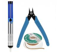 QWORK® Juego de herramientas de eliminación de soldadura de 3 piezas, Bomba para desoldar, mecha de soldadura y alicates cortadores de alambre, para electrónica de bricolaje