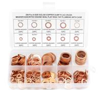 QWORK® Kit de Arandela de Cobre M5-M14, 200 Piezas Sellos de Anillo Plano para Tapones de Sumideros Agua Combustible, 9 Tamaños (M5 M6 M8 M10 M12 M14)