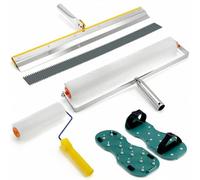 QWORK® Kit de herramientas de cemento epoxi autonivelante, Zapatos con Puntas de pisos, Rodillo de púas, rascador de acero inoxidable Rastrillo autonivelante