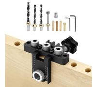 QWORK® Kit de plantilla de perforación de agujeros de bolsillo 3 en 1, 8/10/15 mm, plantilla de perforación ajustable, que incluye brocas, casquillos y bloque de posicionamiento