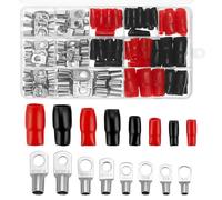 QWORK® Kit de Terminales de Alambre 140 Piezas, 70 Terminales de Cable de Cobre (25mm², 16mm², 10mm², 6mm²) y 70 Cubiertas Aislantes para Uso Industrial y Vehicular