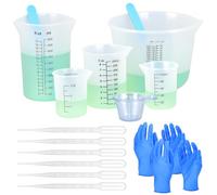 QWORK® Kit de vasos medidores de silicona para resina (1000/500/250/100 ml) con accesorios incluidos: ideal para mezclar resina y hacer joyas