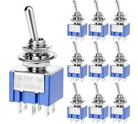 QWORK® MTS-203 Interruptor de palanca DPDT de 3 posiciones, 6 pines AC 125 V 6 A ON-OFF-ON, paquete de 10