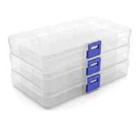 QWORK® Pack de 3 Caja de Almacenamiento de Plástico con 15 Compartimentos Ajustables (17,2 x 10,0 x 2,2 cm) para Joyería, Cuentas, Tornillos y Manualidades