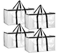 QWORK® Pack de 4 bolsas de almacenamiento de ropa grandes de 90L, bolsas de mudanza gruesas y repelentes al agua para ropa de cama, ropa y juguetes.
