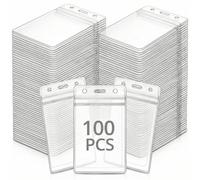 QWORK® Paquete de 100 Tarjeteros Verticales para Cordón, 115x70 mm Funda de Tarjeta de Identificación Transparente para Tamaño de Tarjeta 90x60 mm