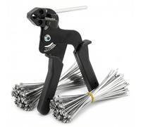 QWORK Pistola de amarre de cable, herramienta de sujeción de cables de acero inoxidable, Tensor de bridas de metal, con 200 bridas para cables de acero inoxidable de 4.6 x 250 mm