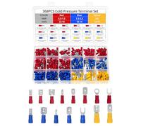 QWORK® Set de terminales de cable de 368 piezas 0,5-6,0 mm² AWG 22-10 - Conjunto de terminales planos aislados y conectores de engaste para automóviles, hogar y barco