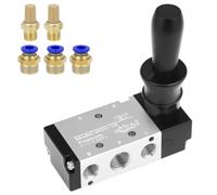 QWORK® Válvula Neumática Manual 4H210-08 de 5 Vías 2 Posiciones PT 1/4" - Control de Palanca de Empuje y Tracción para Cilindros de Aire y Automatización - Kit con Silenciadores y Racores Rápidos