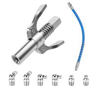 Qzakce Boquilla Bomba de Engrase Coupler con Doble Asa Engrasadora Manual con Manguera de 30cm y 6 Boquillas de Engrase de Niquelado por Presion para Todo Tipo e Pistolas de Engras