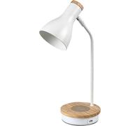 Rabalux 74001, lámpara de mesa Mosley, casquillo E14, madera, blanca, redonda, diseño moderno, regulable, diámetro 110 mm