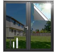 rabbitgoo Vinilos para Cristales Efecto Espejo con Kit de Instalación, Estatico Reutilizable, Lamina Solar Ventana Anti UV Anti Calor, Vinilos Espejo para Ventanas Privacidad, 90x400cm, Negro Plata