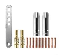 Rackumic Juego de 15 boquillas de soldadura MIG para consumibles de antorcha 15AK 14AK, soporte de punta de boquilla de gas para soldador MAG de hasta 180 A, juego de metal de cobre plateado