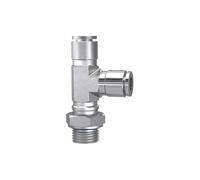 Racor en T, giratorio, forma de L, G 1/8 A, para manguera de diámetro exterior de 8 mm, presión de trabajo máx. 20 bares, acero inoxidable 1.4404.