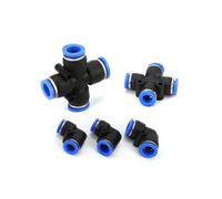 Racor neumático de 2 vías con conexión rápida de e Conector de empuje neumático 4-12 mm OD azul liberación rápida tipo V cruzado 4 vías(Pza-6)