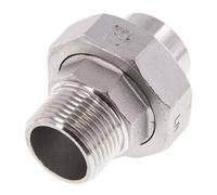 Racor recto de unión R1'' Macho x 33,7mm Extremo para soldar Acero inoxidable Junta plana PTFE 16bar (224,8psi)
