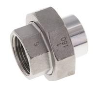 Racor recto de unión Rp1'' Hembra x 33,7mm Extremo para soldar Acero inoxidable Junta plana PTFE 150bar (2107,5psi)