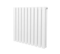 Radiador De Columna Ovalada 600mm x 600mm Horizontal | Blanco | Acero | Montado en pared | Kit de fijación y soportes + Cepillo de limpieza GRATIS | Calefacción estufa calefactor