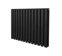 Radiador De Columna Ovalada 600mm x 780mm Horizontal | Negro | Acero | Montado en pared | Kit de fijación y soportes + Cepillo de limpieza GRATIS | Calefacción estufa calefactor