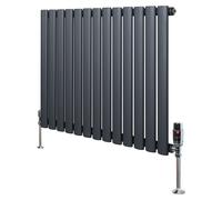 Radiador de panel con válvulas termostáticas de cromo – 600 mm x 780 mm – Gris antracita