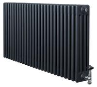 Radiador de tubos con 4 columnas y válvulas cromadas con termostato – 600 mm x 1190 mm – Gris antracita