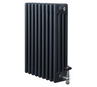 Radiador de tubos con 4 columnas y válvulas cromadas con termostato – 600 mm x 425 mm – Gris antracita