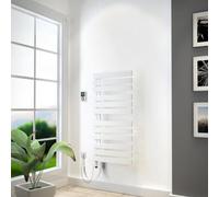 Radiador para baño HSK Yenga para funcionamiento totalmente eléctrico, 600 W, tamaño: 50,0 x 118,6 cm, elemento calefactor plateado, Barra calefactora a la izquierda, abriendo los tubos a la derecha,