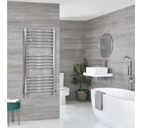 Radiador Toallero Mixto Cromado Curvo - 800mm x 500mm - incl. 300W Elemento Eléctrico, Pieza en Forma de T y Llaves - Kent