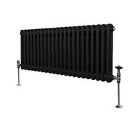 Radiador Tradicional Horizontal de 2 columnas 300mm x 1012mm | Negro Mate | Acero | Montado en pared | Kit de fijación y soportes + Cepillo de limpieza GRATIS | Calefacción estufa calefactor